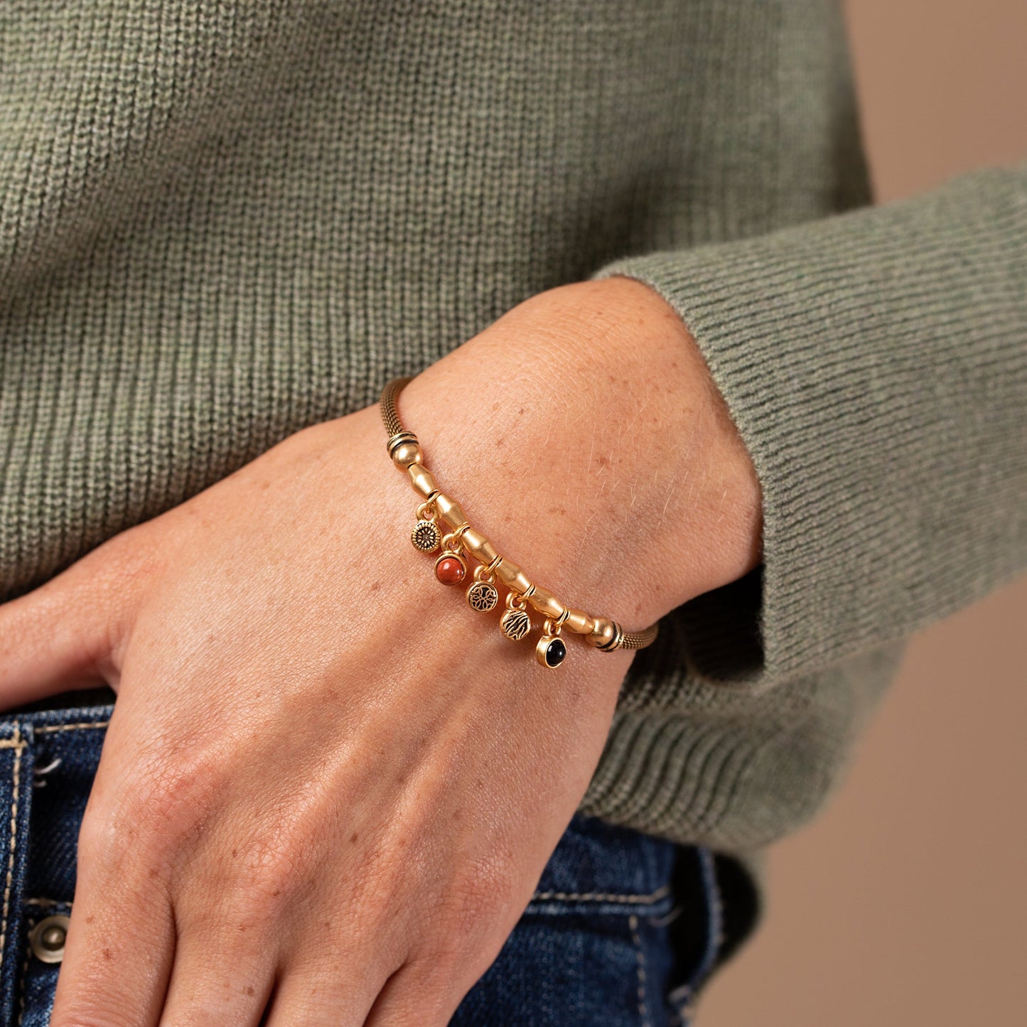 Path of Life® + Gemstone Multi-Charm Mesh Cuff Bracelet