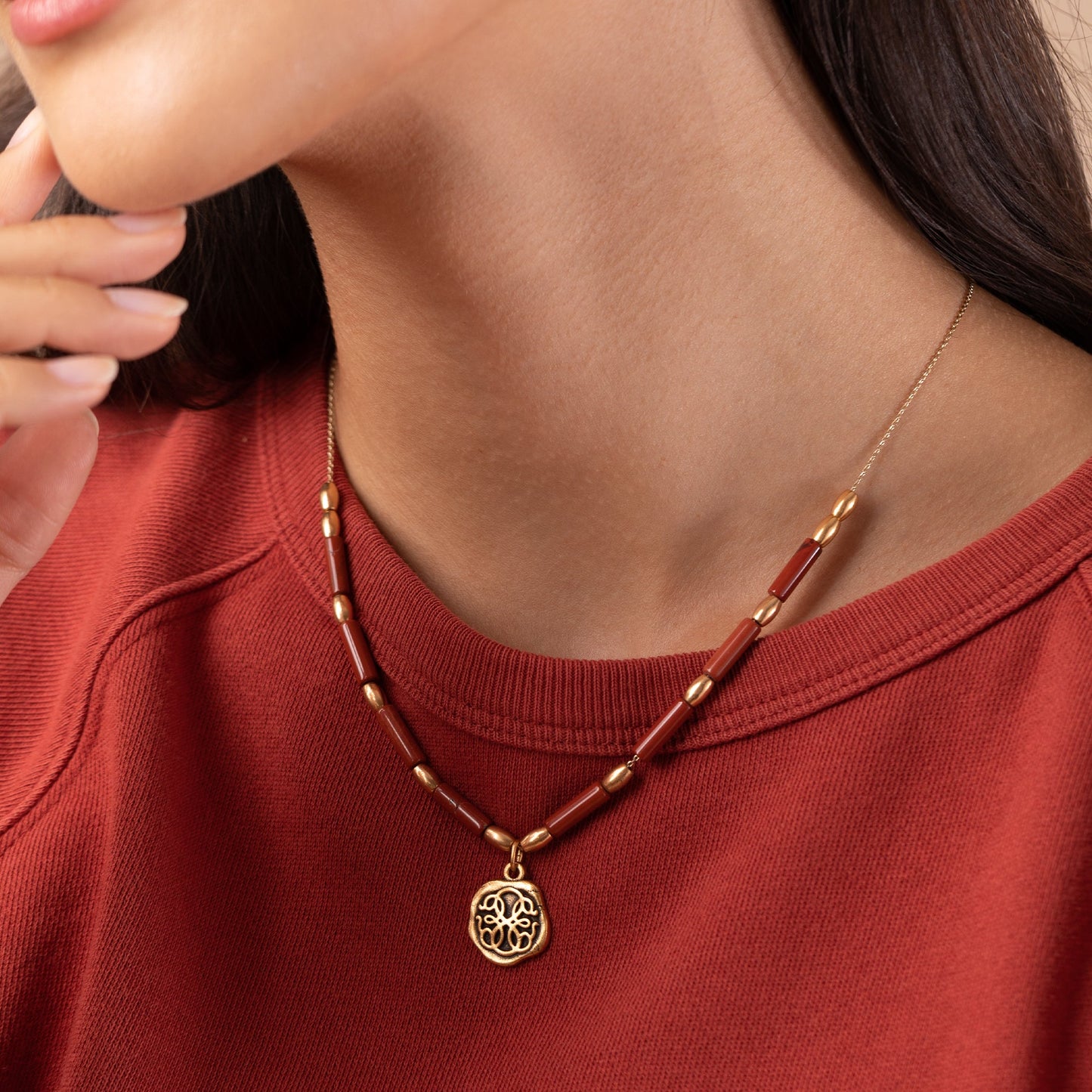 Path of Life® Charm + Red Jasper Necklace