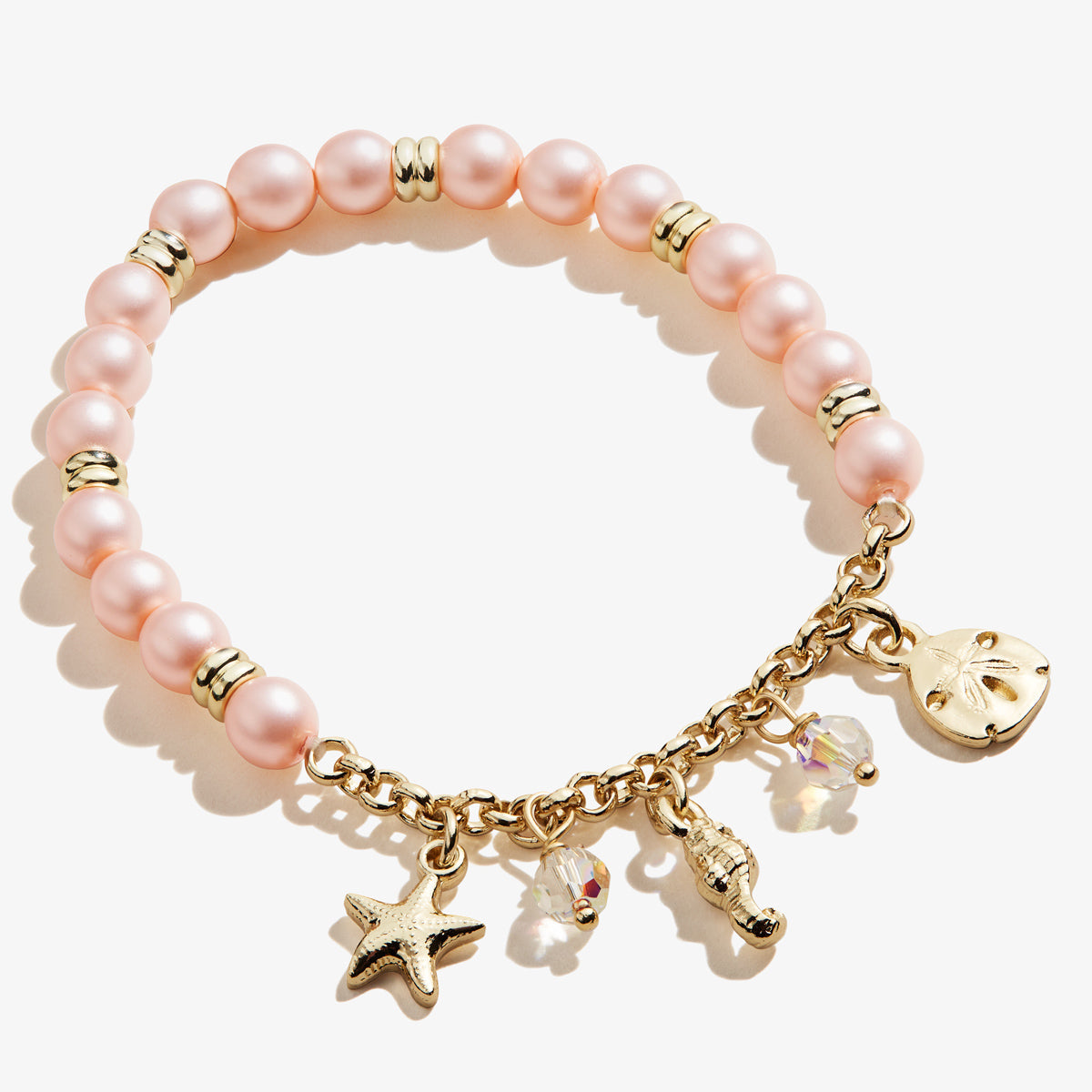 Pastel Pink Pearl + Sea Charm Stretch Bracelet
