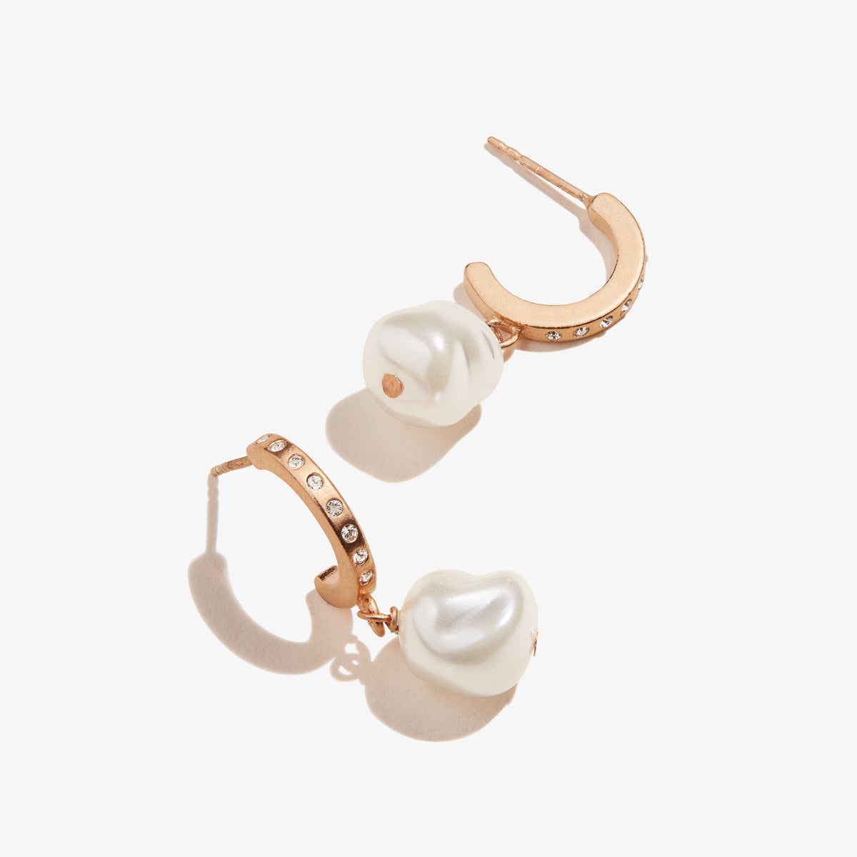 Pavé Pearl Huggie Hoop Earrings