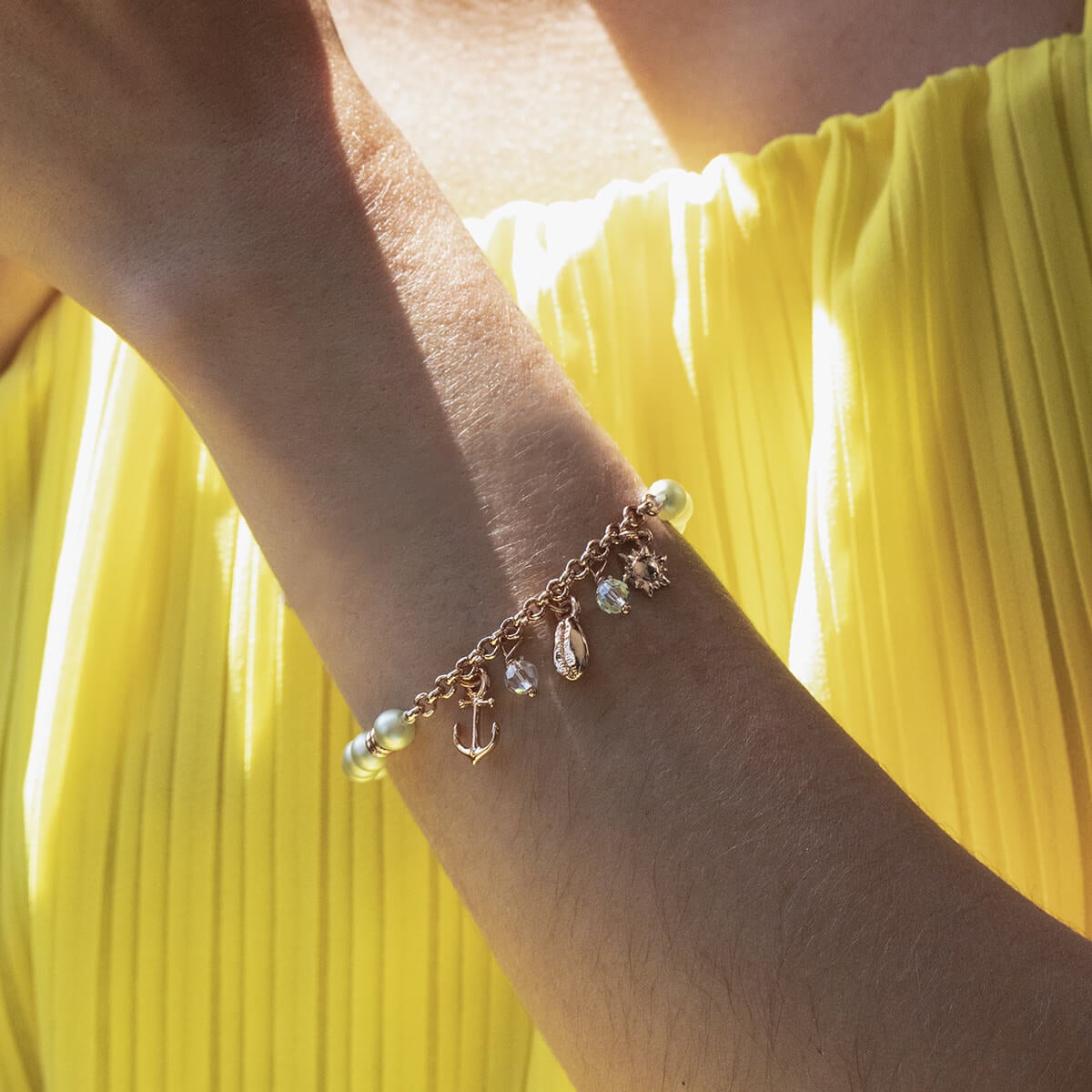 Pastel Green Pearl + Sea Charm Stretch Bracelet