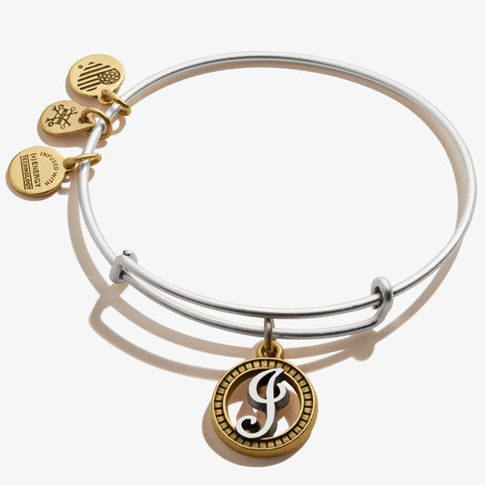 Initial J Charm Bangle, Two-Tone