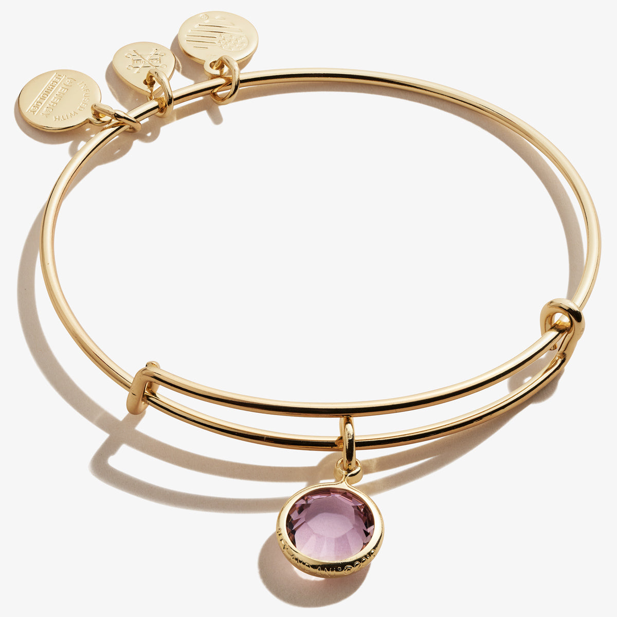 Light Amethyst Birthstone Charm Bangle, June