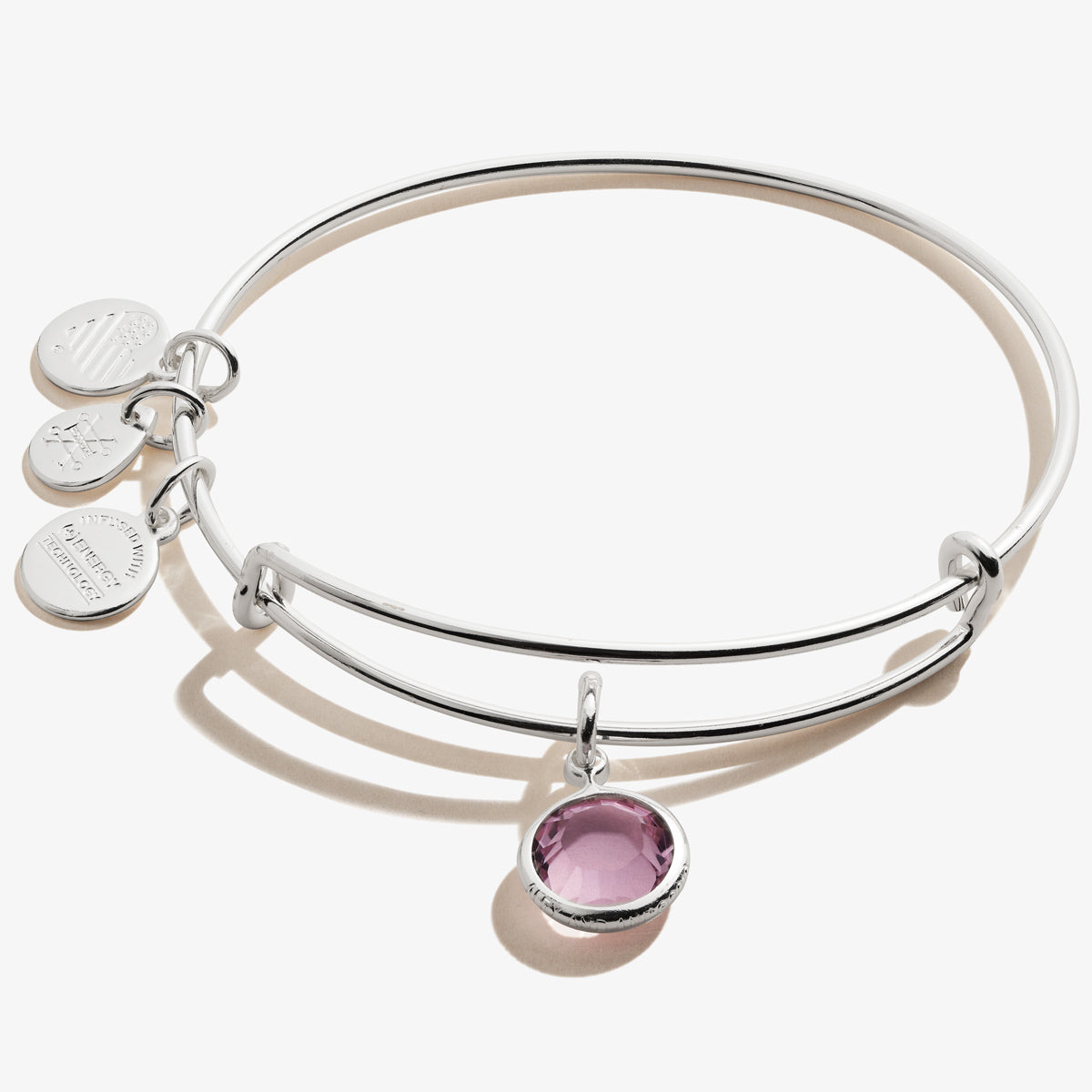 Light Amethyst Birthstone Charm Bangle, June