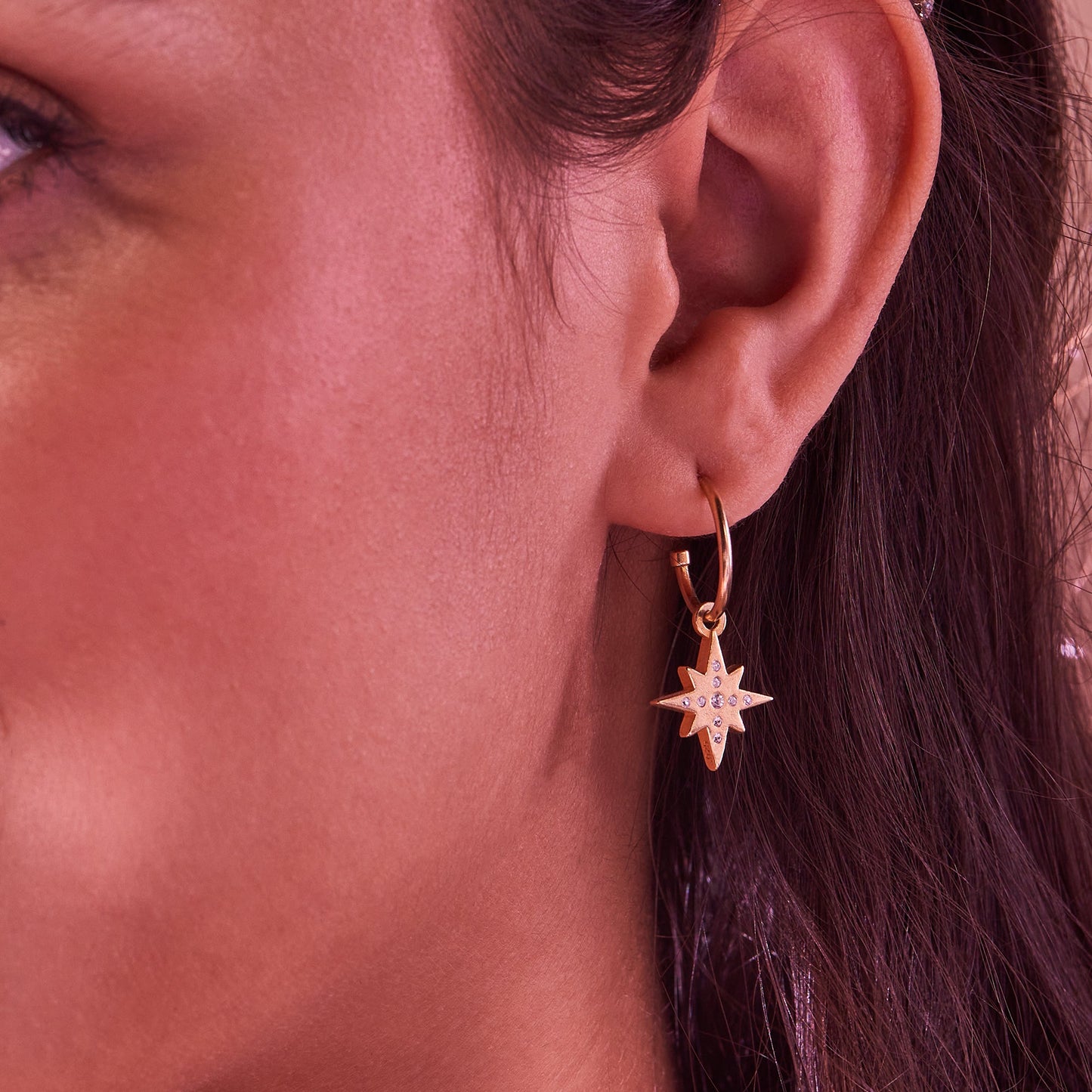 Pavé North Star Huggie Hoop Earrings